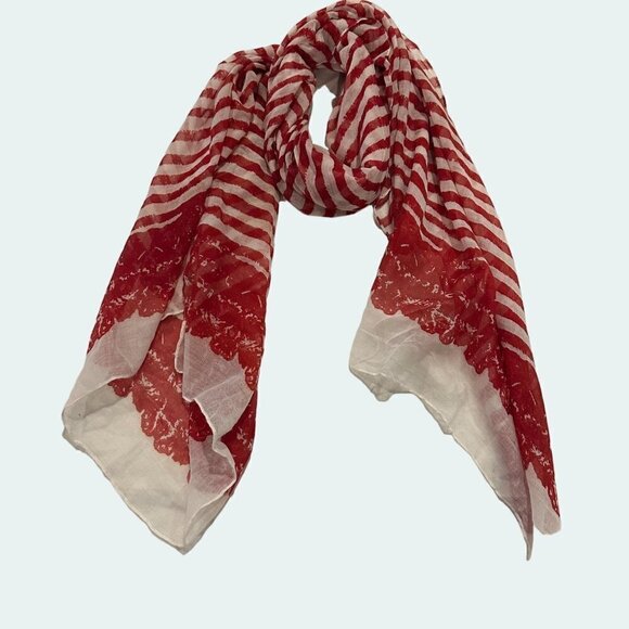 D&Y Accessories - Red White Scarf Sarong Lightweight Oversize Stripe Cruise Beach Holiday Vacation